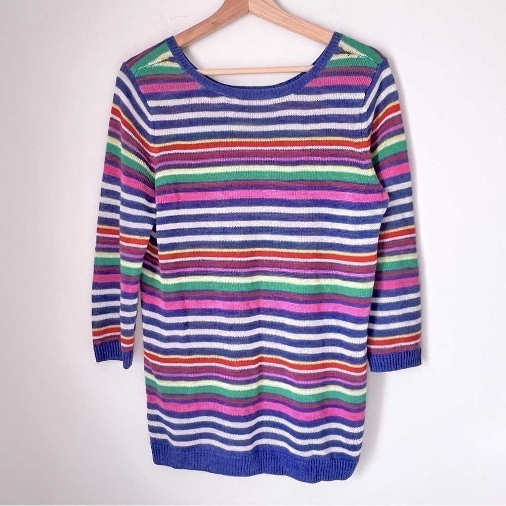 Talbots Colorful Striped 100% Linen Lightweight Knit Sweater Mp
